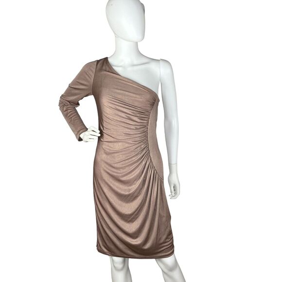 JILL STUART Womens Size 4 One Shoulder Cocktail Sheath Dress Beige Shimmer - Picture 1 of 7